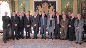 Our photograph shows the Trust Chairman Gen Paddy Nowlan with Gen Trousdell in the company of Trust Directors and members of the Royal Irish Regimental Association.